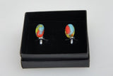 Fused Glass Cufflinks Green Red Yellow in a Black Gift Box