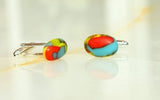 Fused Glass Cufflinks Green Red Yellow in a Black Gift Box