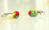 Fused Glass Cufflinks Green Red Yellow in a Black Gift Box