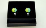 Fused Glass Cufflinks Yellow Green in a Black Gift Box