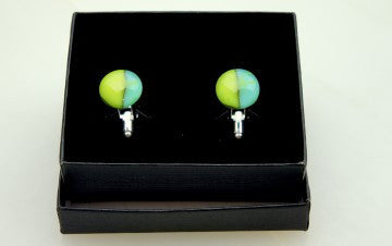 Fused Glass Cufflinks Yellow Green in a Black Gift Box