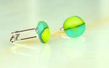 Fused Glass Cufflinks Yellow Green in a Black Gift Box