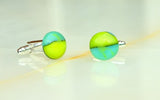 Fused Glass Cufflinks Yellow Green in a Black Gift Box